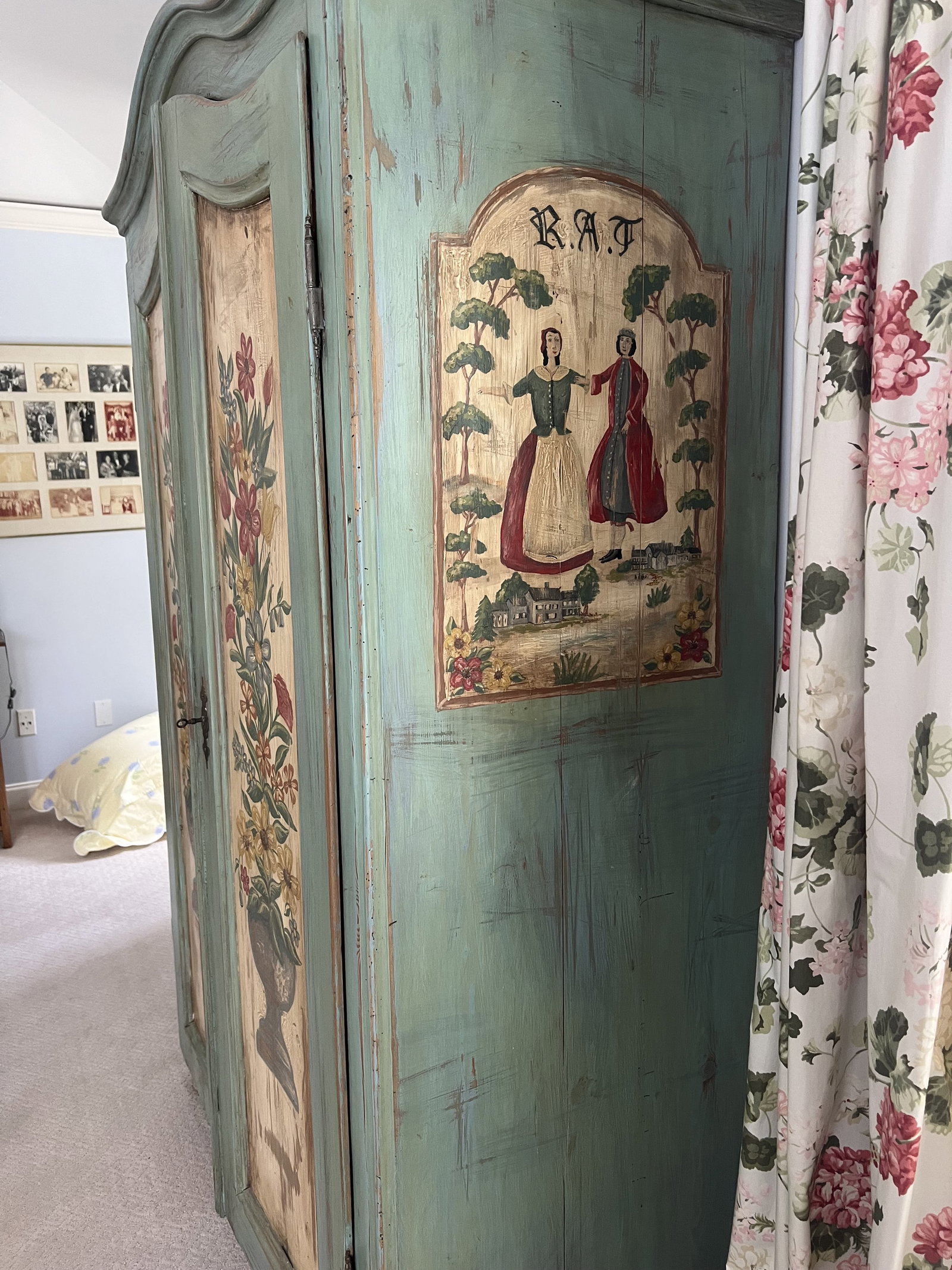 Vintage Floral Painted Armoire - 6