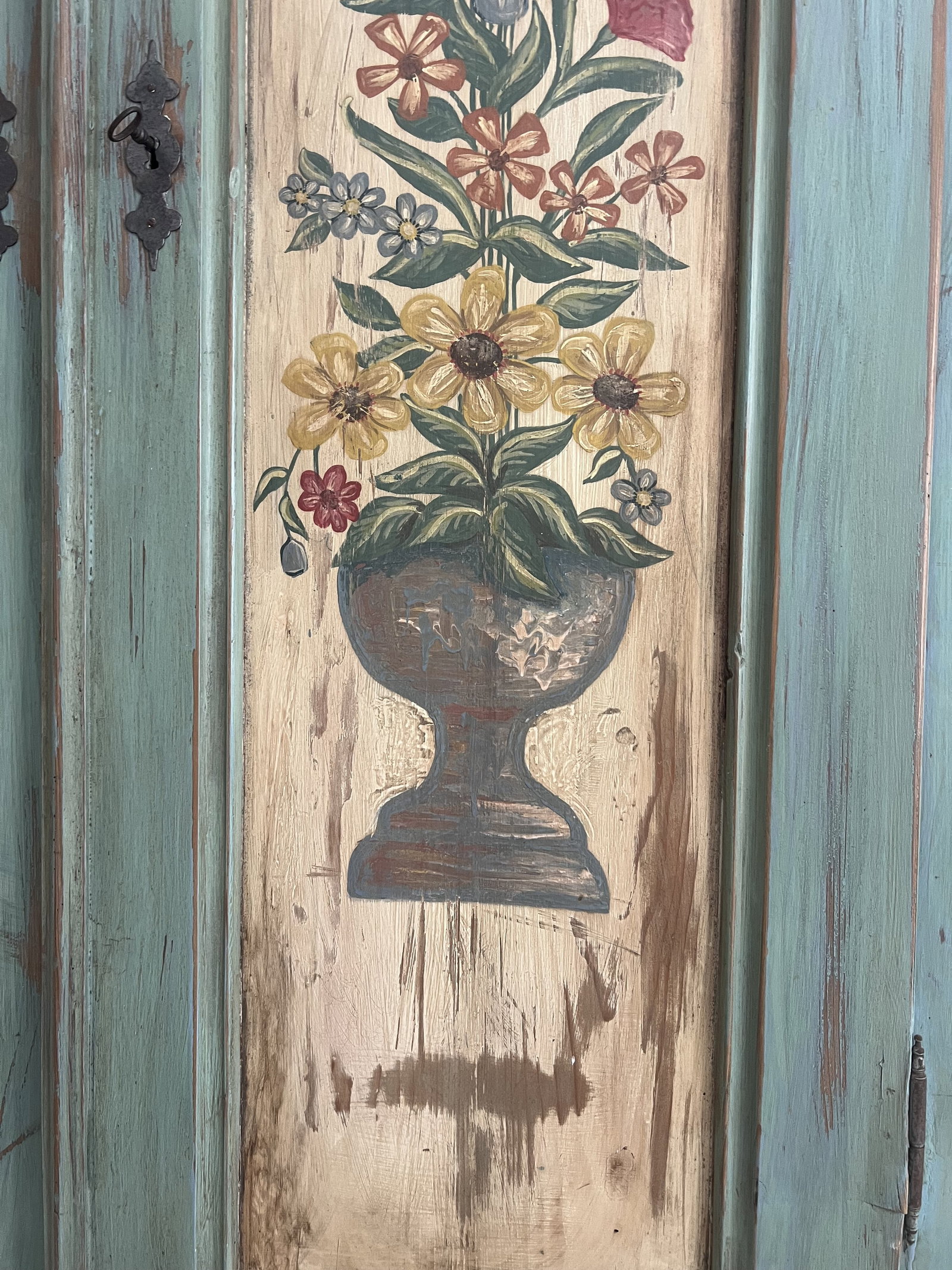 Vintage Floral Painted Armoire - 7