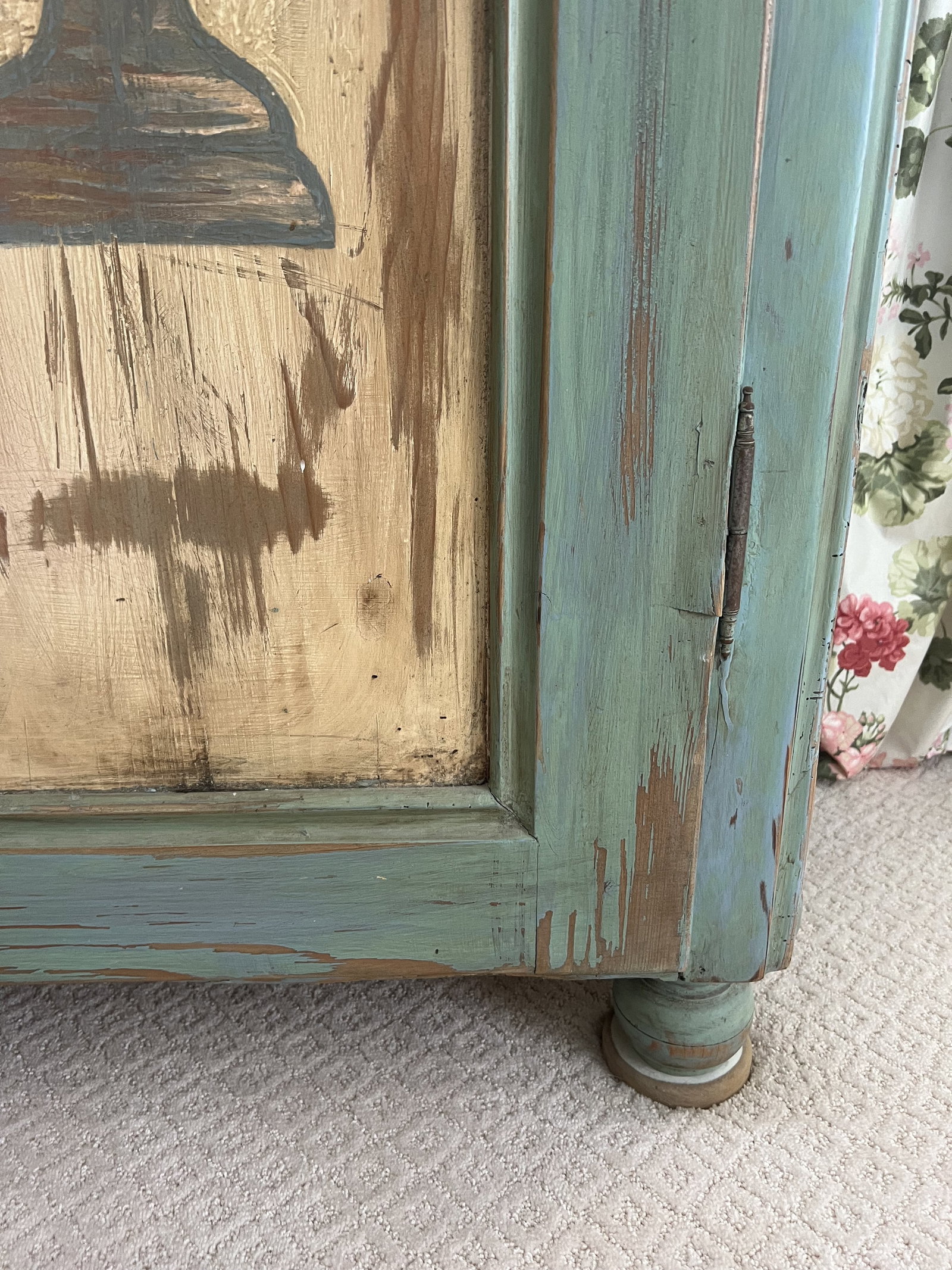 Vintage Floral Painted Armoire - 8