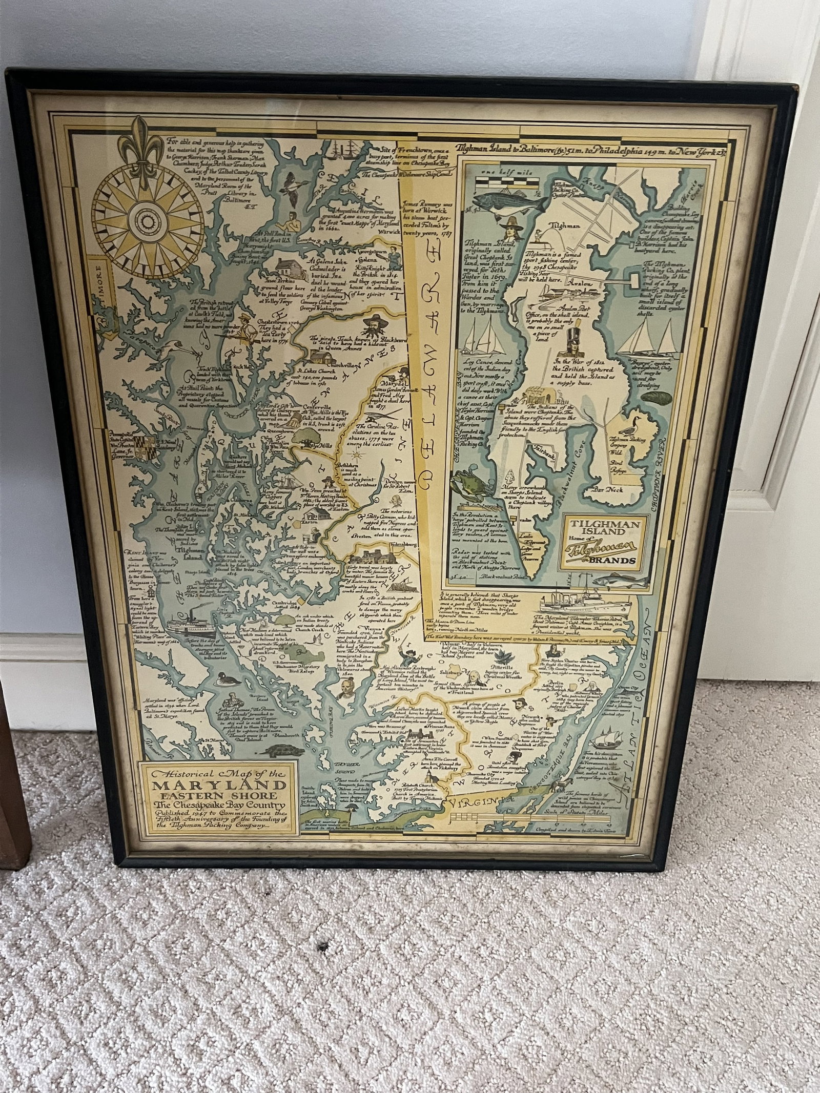 Historical Map of Maryland 1947: Dimensions: H 23" x W 17.5" Condition: Signs of age. Low Estimate: 10.00 High Estimate: 10000.00