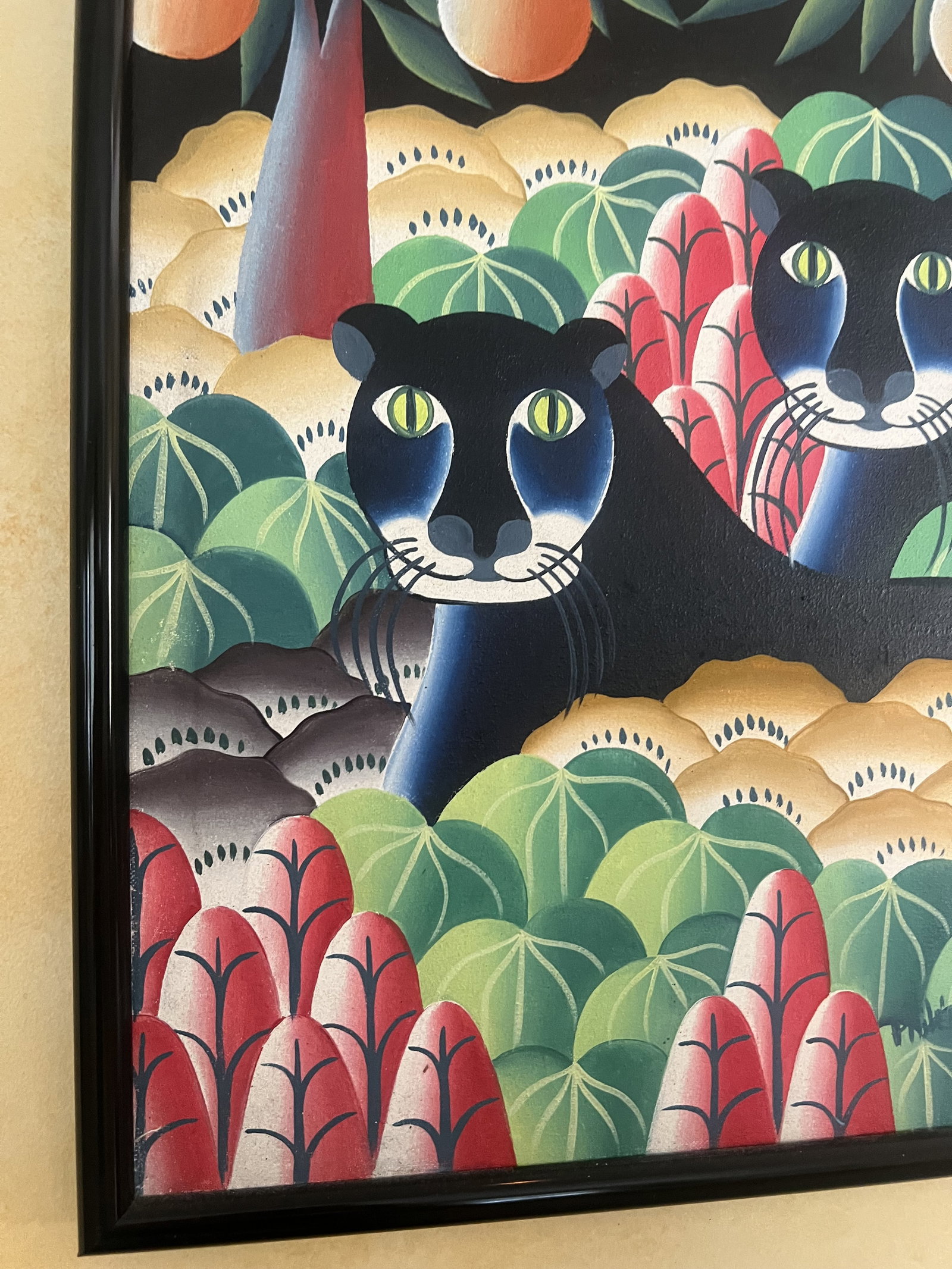 Haitian Folk Art Jungle With Panther and Oranges - 2
