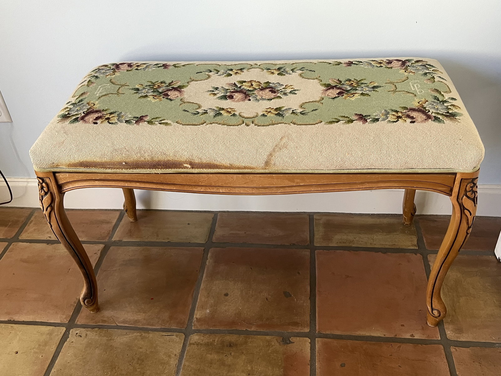 Vintage French Style Needlepoint Bench - 2