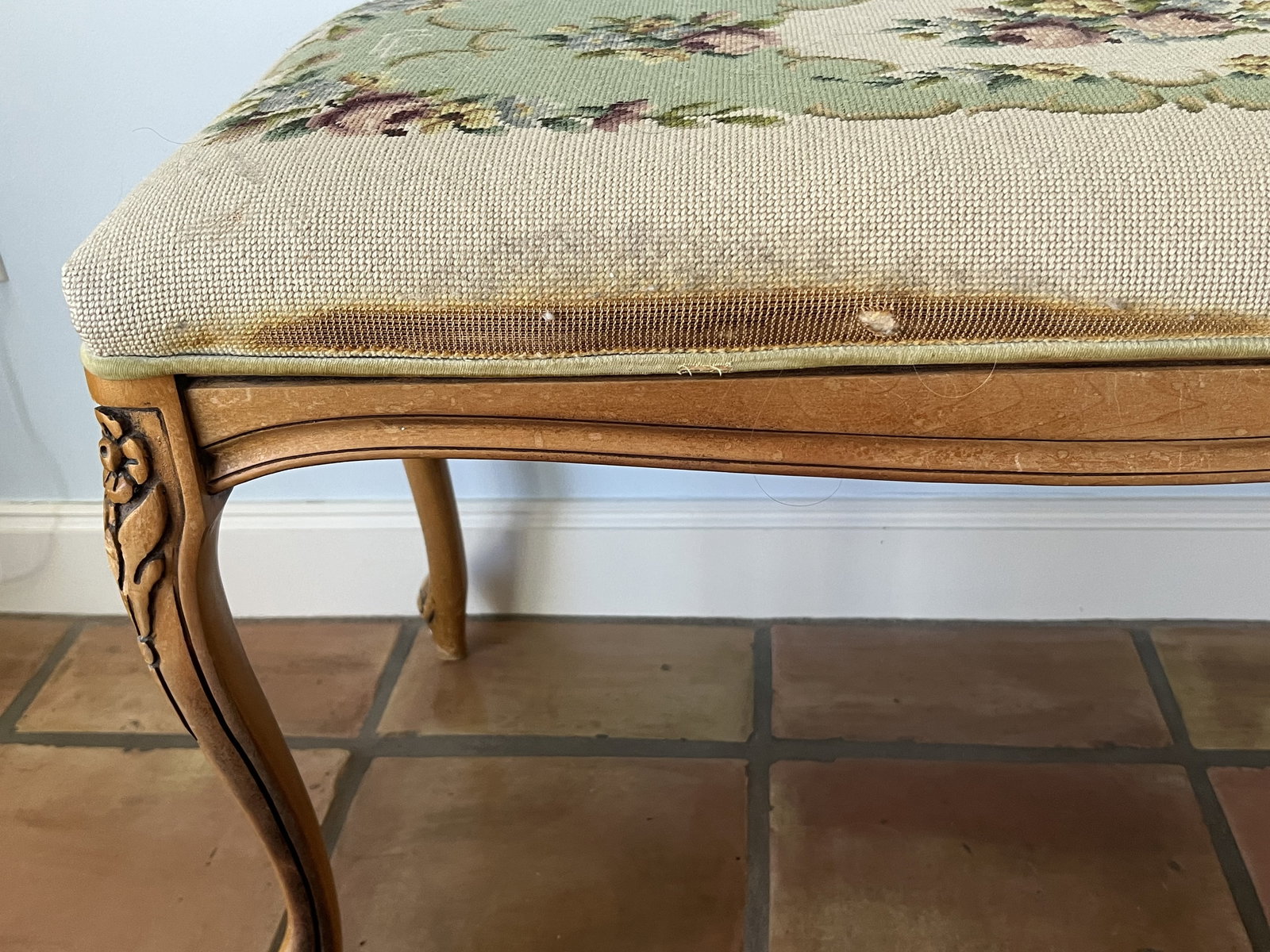 Vintage French Style Needlepoint Bench - 7