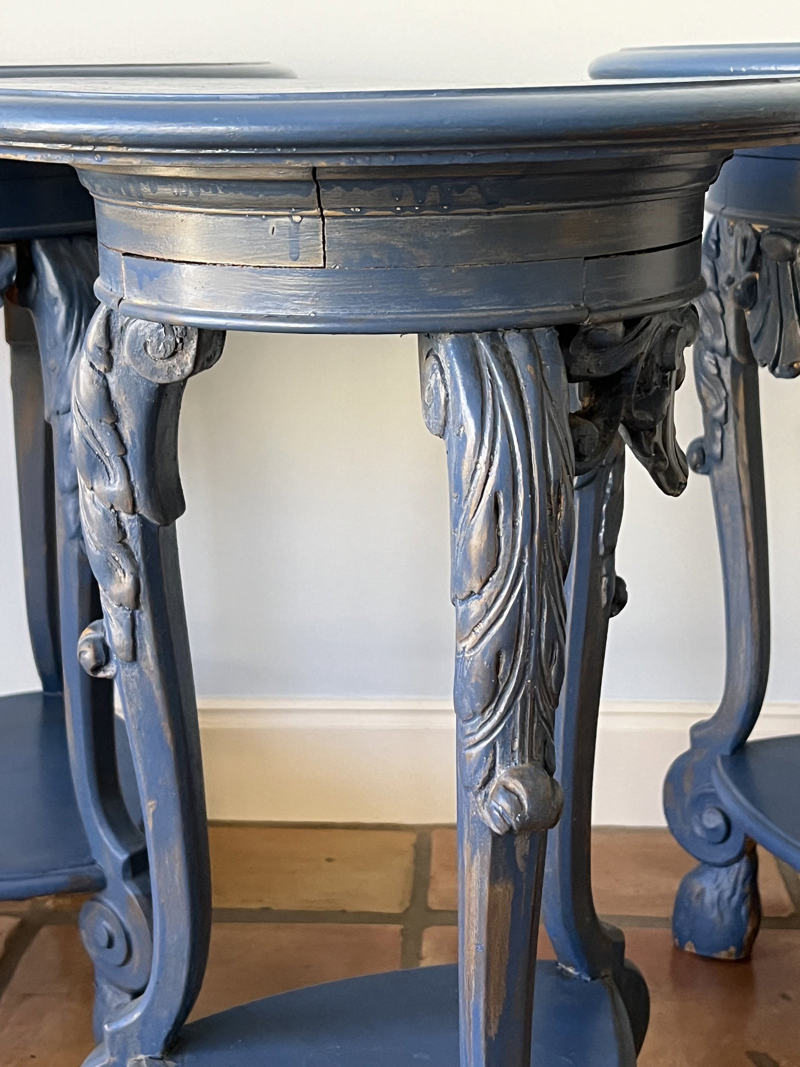 (3) Antique Blue Painted Side Tables - 2