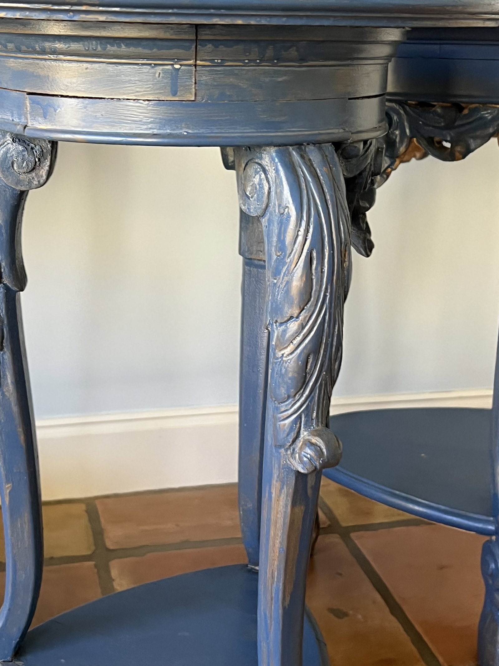 (3) Antique Blue Painted Side Tables - 3