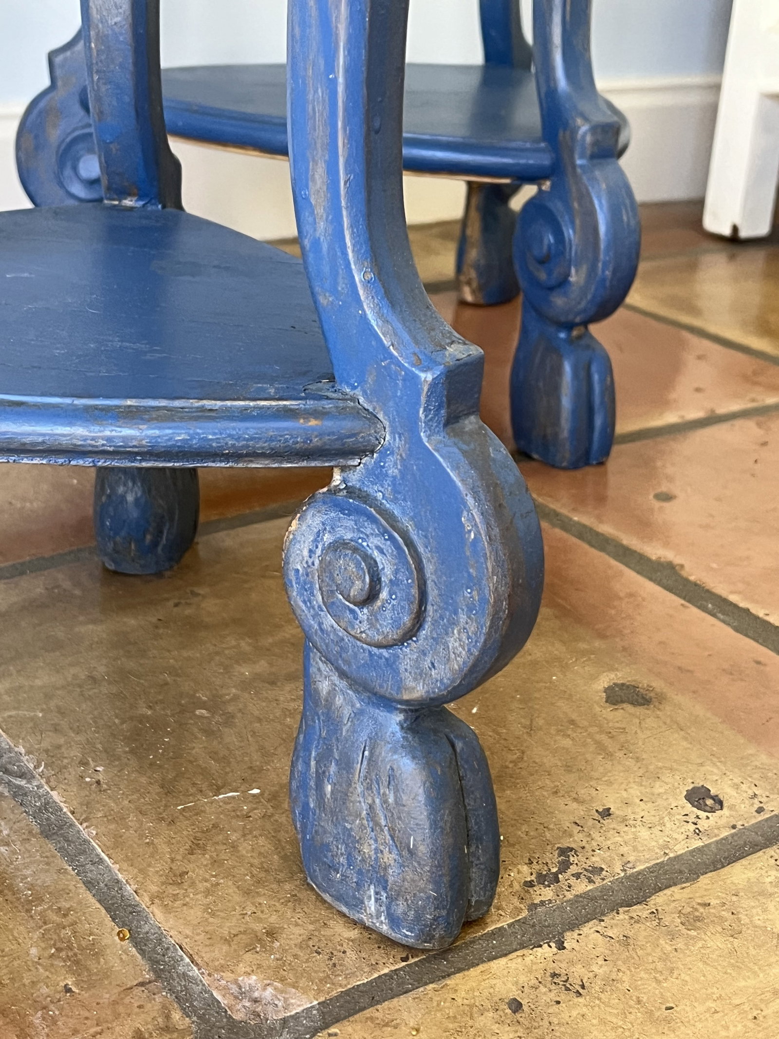 (3) Antique Blue Painted Side Tables - 4
