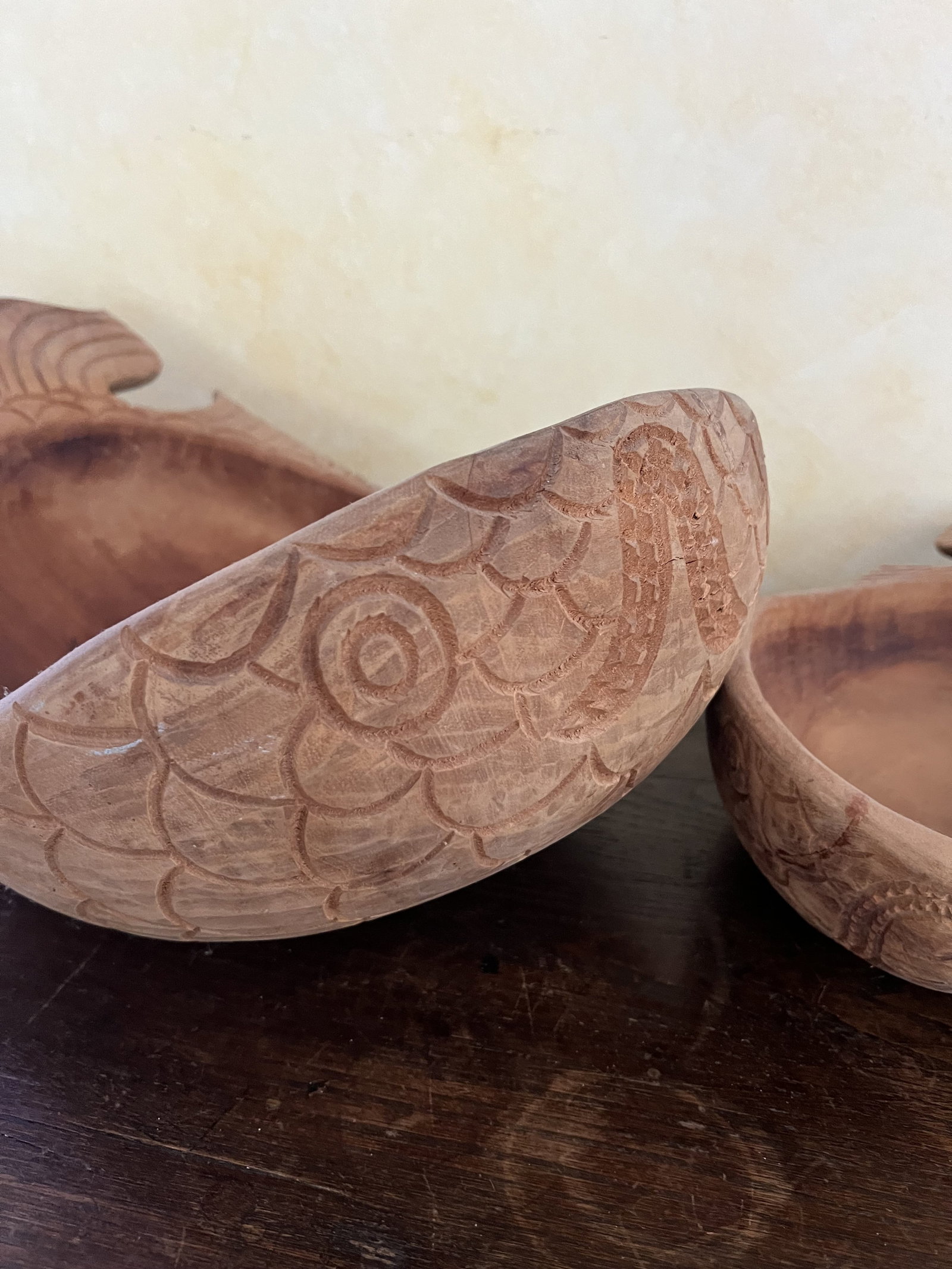 (2) Carved Wood Fish Bowls - 2