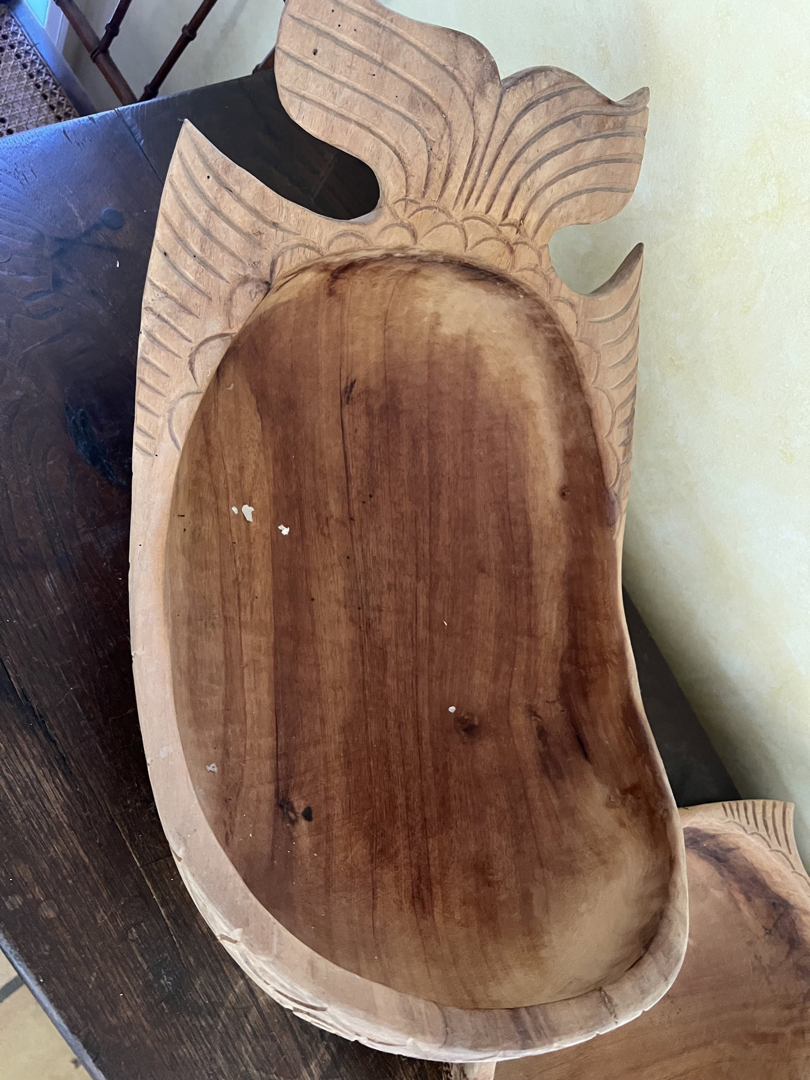 (2) Carved Wood Fish Bowls - 4