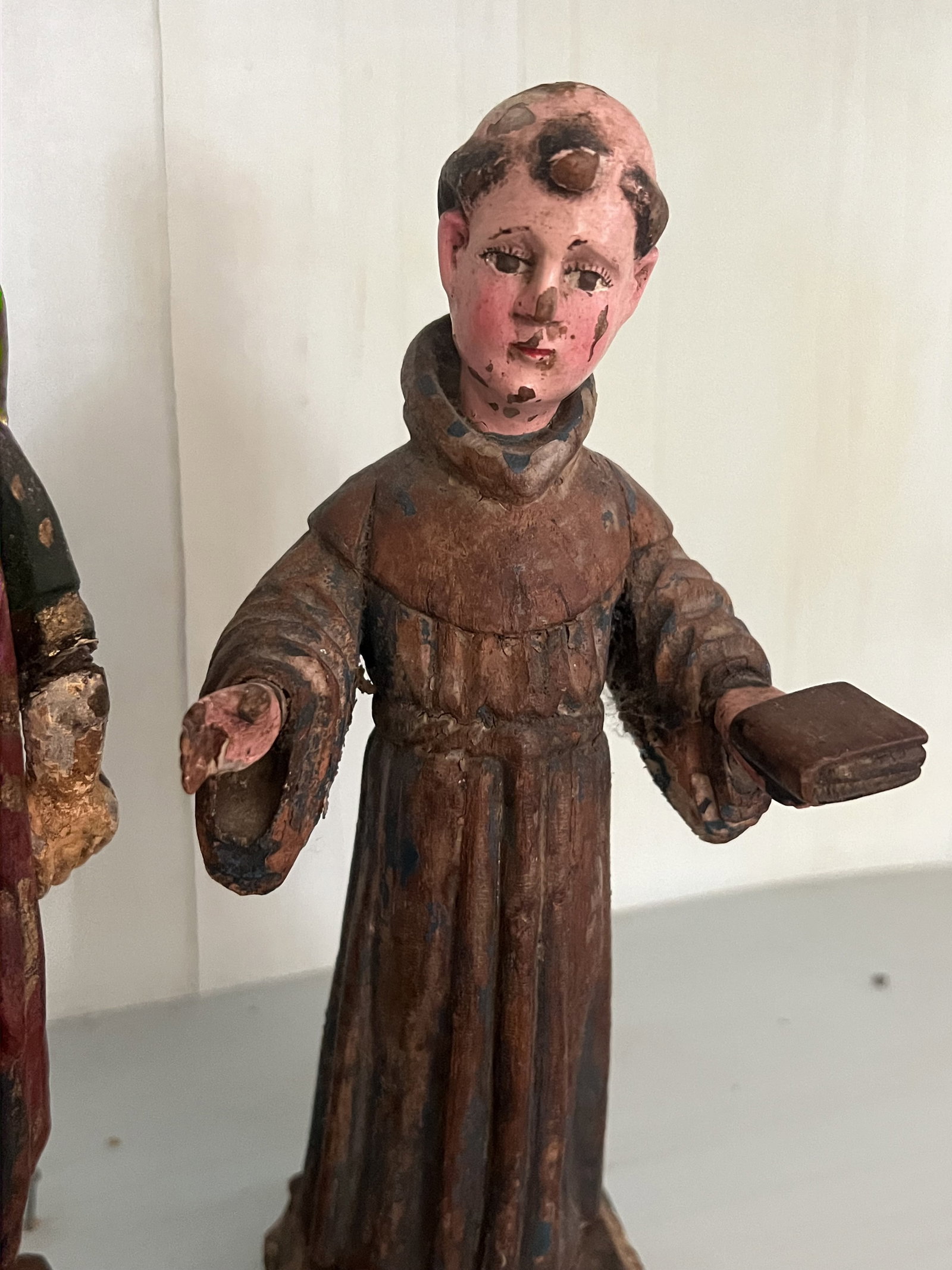(2) Antique Spanish Colonial Carved Wooden Saint Santo - 4