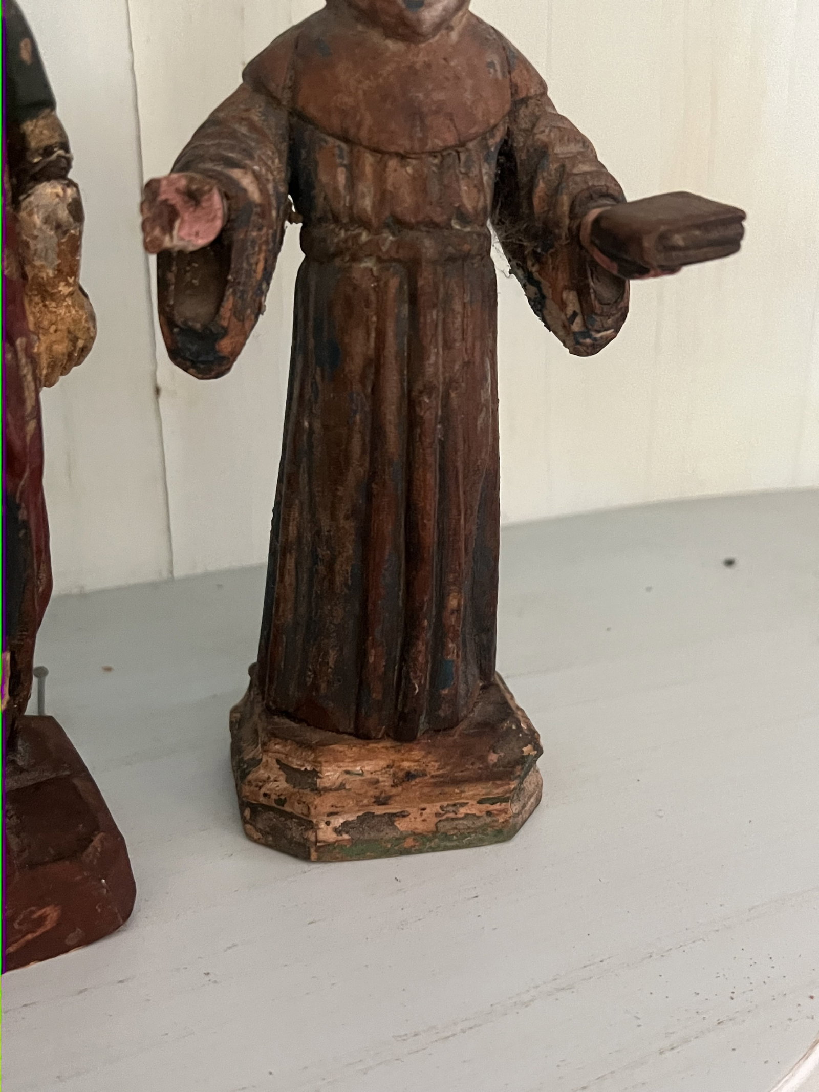 (2) Antique Spanish Colonial Carved Wooden Saint Santo - 5