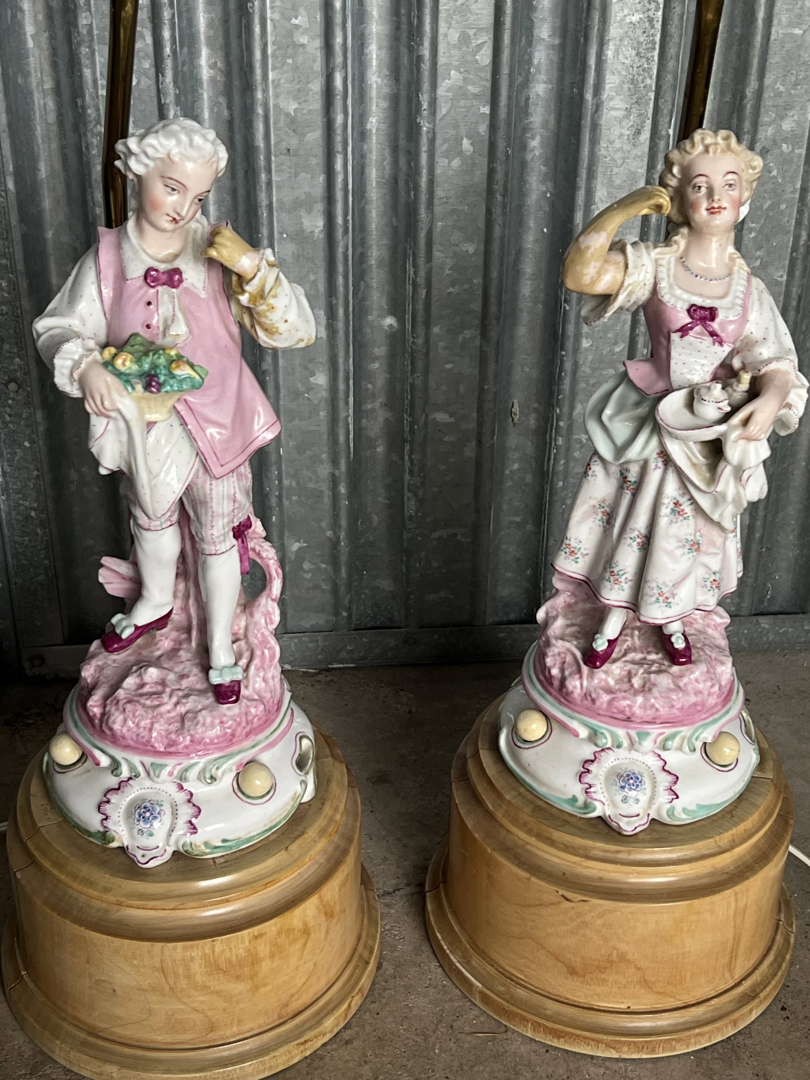 Pair of Meissen Style Figures Mounted as Lamps: Condition: Old repairs to arms, scattered small chips. Dimensions: H 22" (to top of socket) x Dia: 6" Low Estimate: 10.00 High Estimate: 10000.00