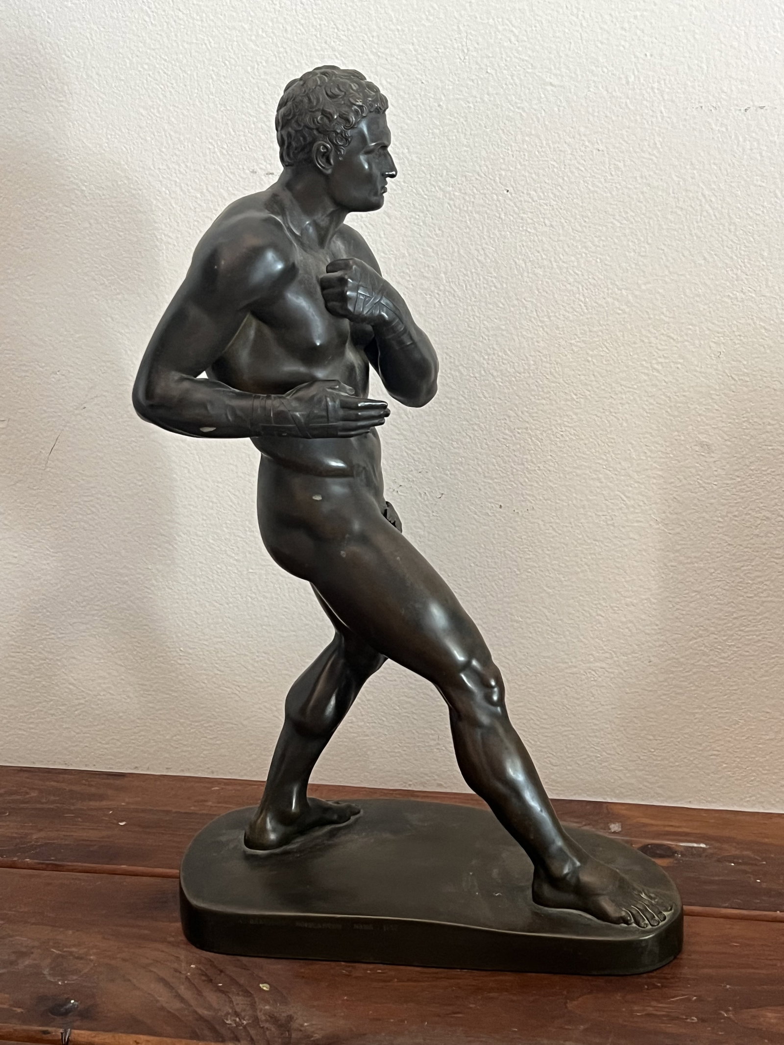 Adolf Dressler Classical Roman Grand Tour Sculpture: Marked A. Dressler Hopfgarten Roma 1872. Bronze sculpture of the Greek boxer Damoxenos. Dimensions: H 20" x W 12" x D 6.5" Good Condition Low Estimate: 10.00 High Estimate: 10000.00