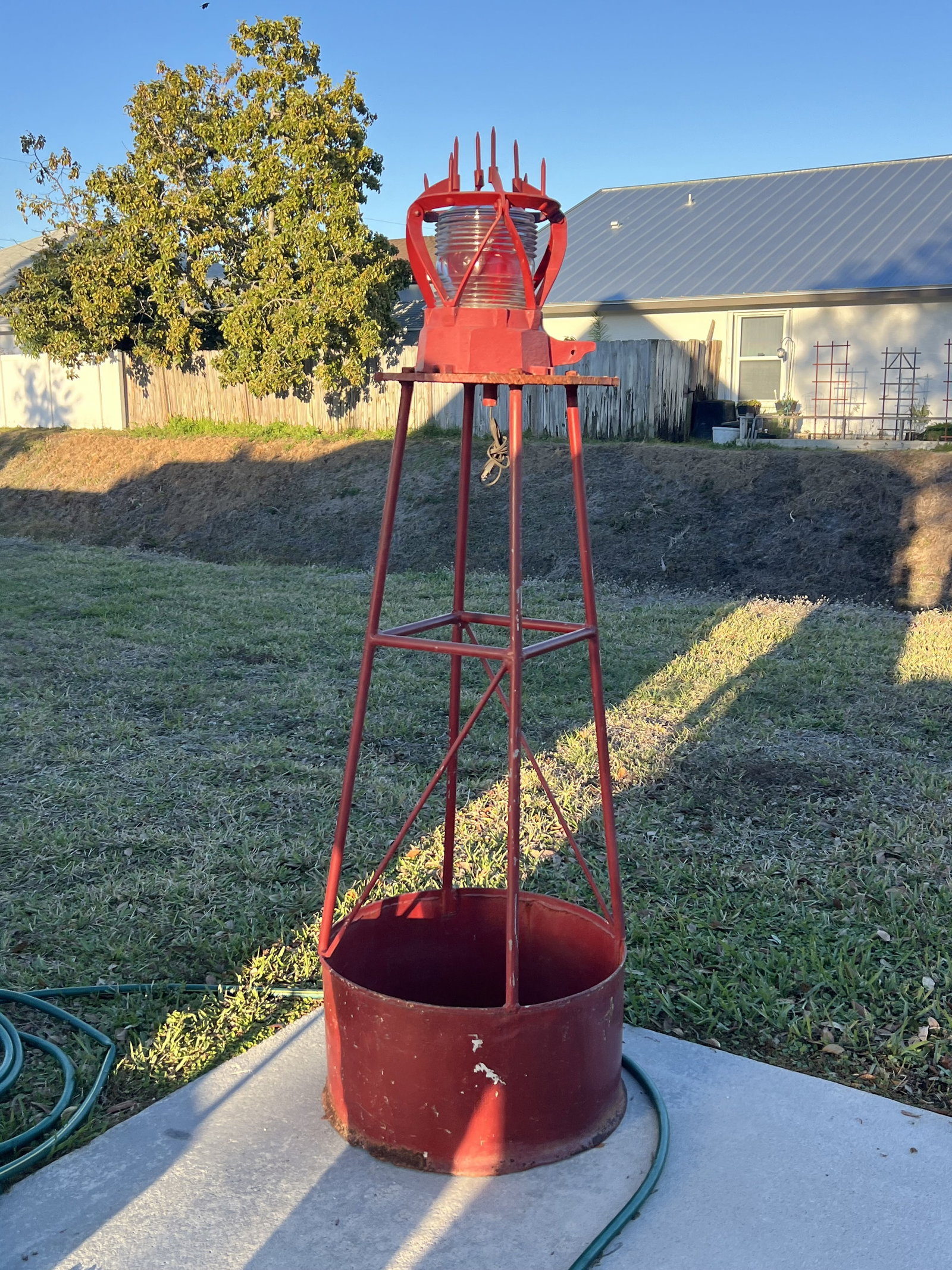 Two Antique Florida Channel Markers: Red and Green. These were true channel markers in the Key Largo Chanel near the Angler's Club. Important Florida Keys History. Dimensions: Overall: H 80" x Dia: 23". These channel markers are located