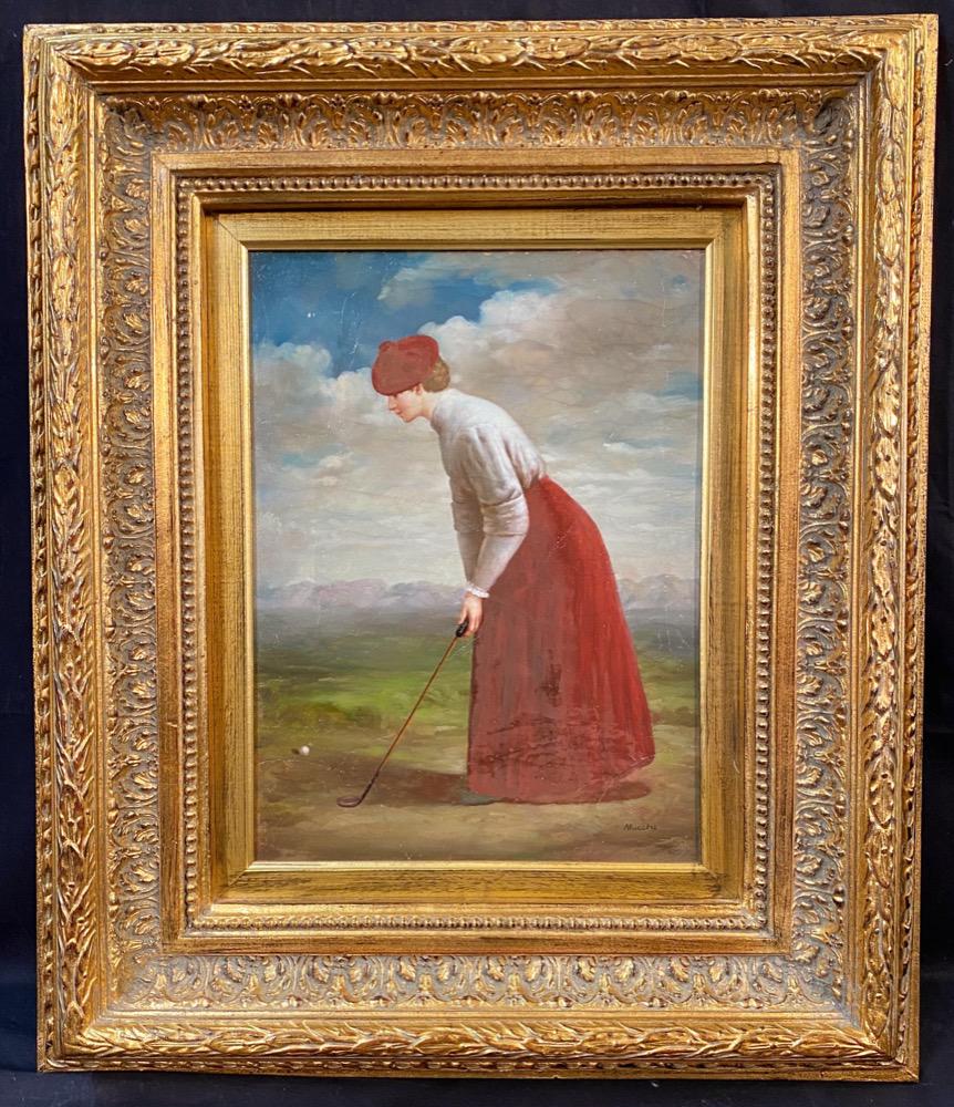 ANTON M. MUCCHI (1871-1945) ORIGINAL OIL ON CANVAS GOLF PAINTING, 23IN x 27IN (1 of 5)