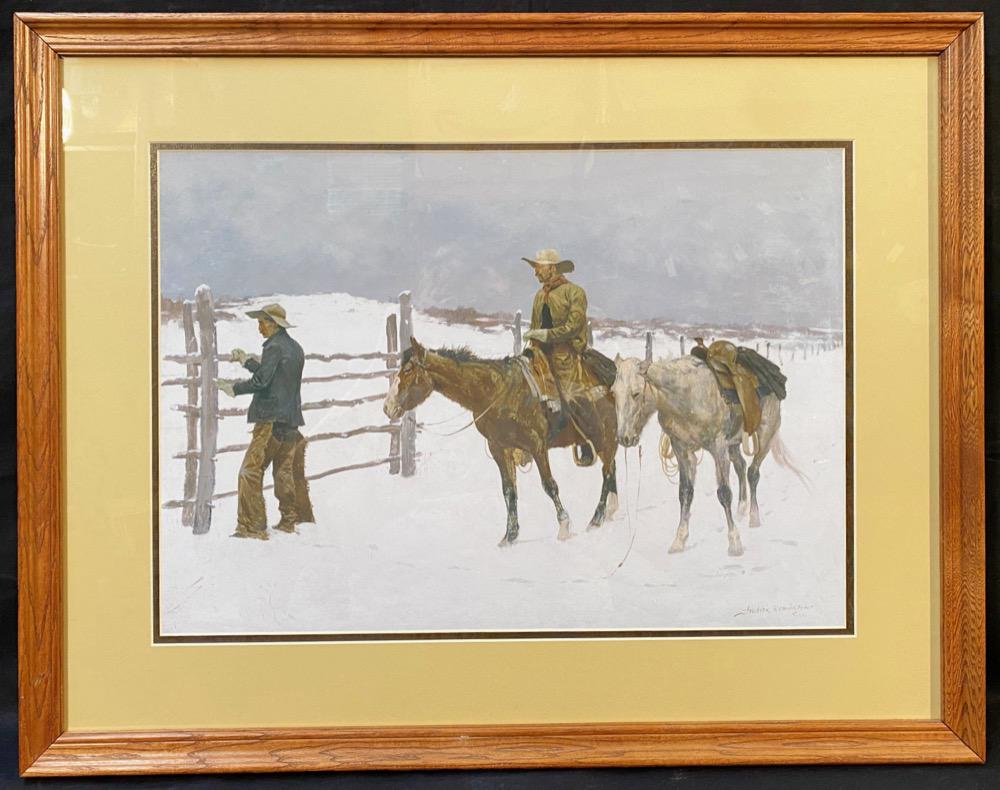 FREDERIC REMINGTON (1861-1909) COLOR LITHOGRAPH TITLED FALL OF THE COWBOY, 22IN x 28IN (1 of 4)