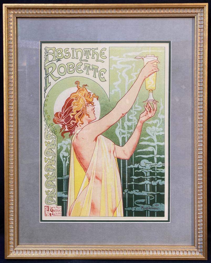 HENRI PRIVAT-LIVEMONT (1861-1936) COLOR LITHOGRAPH ABSINTHE ADVERTISING POSTER, 22IN x 27IN (1 of 5)