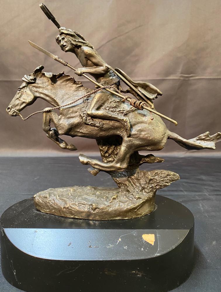 FREDERIC REMINGTON (1861-1909) BRONZE STATUE TITLED CHEYENNE, 9IN x 4IN x 6IN (1 of 4)