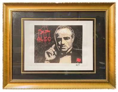 ALEC MONOPOLY (1986) LIMITED EDITION GODFATHER LITHOGRAPH, 18IN x 23IN (46cm x 58cm): Alec Monopoly (1986) limited edition signed lithograph which is titled Godfather. This lithograph was produced on thick, handmade BFK Rives Infinity paper. It is a limited edition of 75, it being