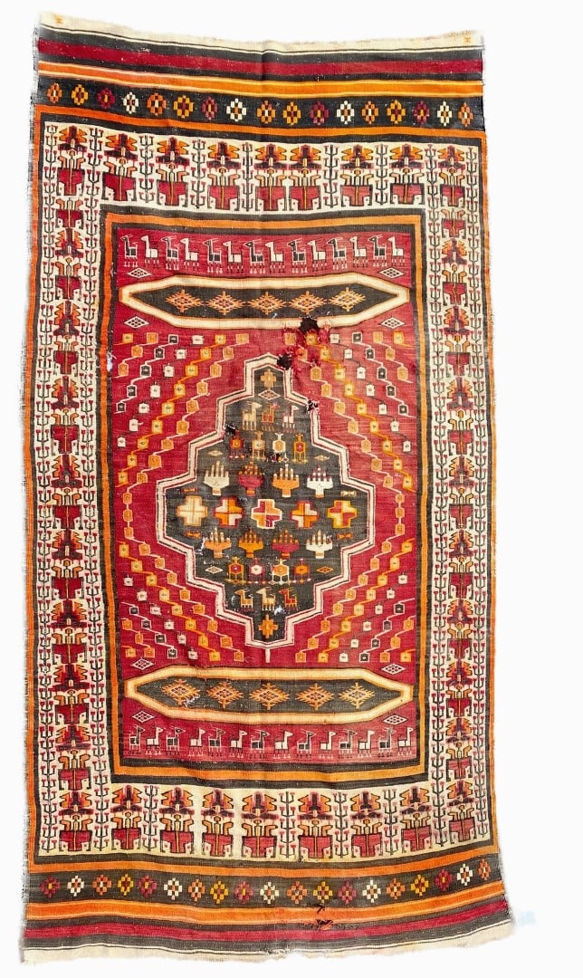 VINTAGE PERSIAN QASHQAI PICTORIAL KILIM HAND KNOTTED RUG, 5.2 x 10.0 (157cm x 305cm) (1 of 8)