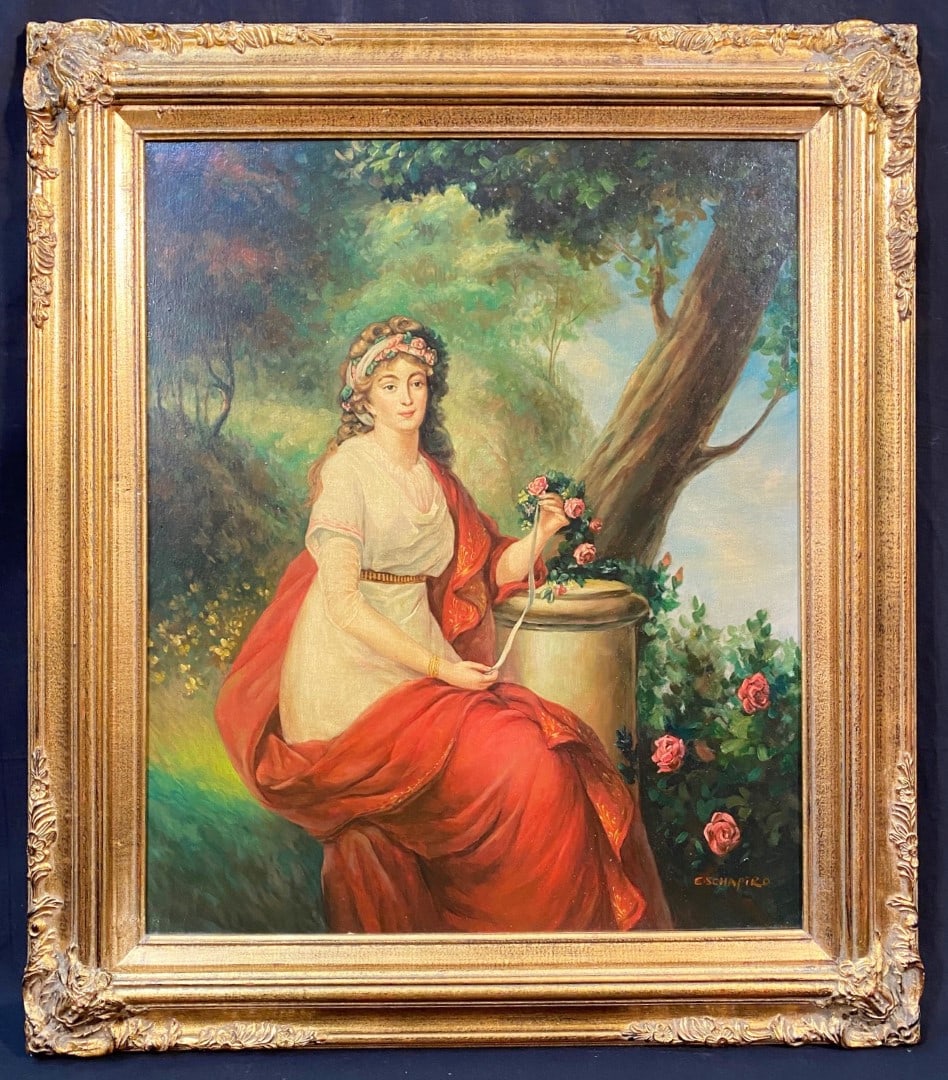 ORIGINAL EDWARD TEDDY SCHAPIRO (20TH CENTURY) OIL ON CANVAS PORTRAIT PAINTING, MEASURES 27IN x 31IN (1 of 4)