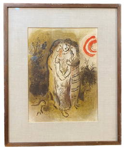 MARC CHAGALL (1887-1985) ORIGINAL LITHOGRAPH TITLED NAOMI AND HER DAUGHTERSIN LAW, 1960, 17IN x 20IN: Marc Chagall (1887-1985) original, limited edition color lithograph. It is titled Naomi and Her Daughters in Law. This piece was acquired from a Metro Washington DC area art auction, but it was