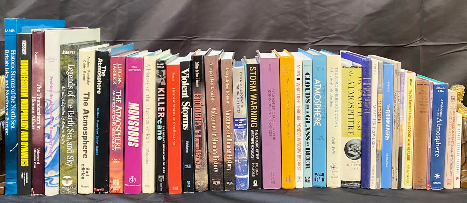 RAIN, STORMS AND ATMOSPHERE BOOK COLLECTION – 36 VOLUMES: A large collection of books that cover various aspects of rain, storms and the atmosphere. Many of these books are written by famous meteorologists and/or are studies conducted by major Universities. 