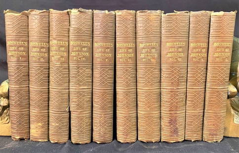 THE LIFE OF SAMUEL JOHNSON BY JAMES BOSWELL – 10 VOLUMES – 1851: 1851. New York. Henry G. Born. 10 volumes. All volumes are in Very Good condition. All volumes bound in green cloth. Gold lettering for the title on the spine and embossed design on the front cover. T