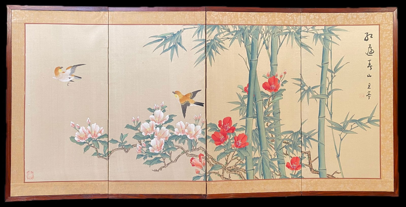 CHINESE GOLDEN SILK SCREEN PAINTING, 24IN x 48IN (61cm x 122cm) (1 of 4)
