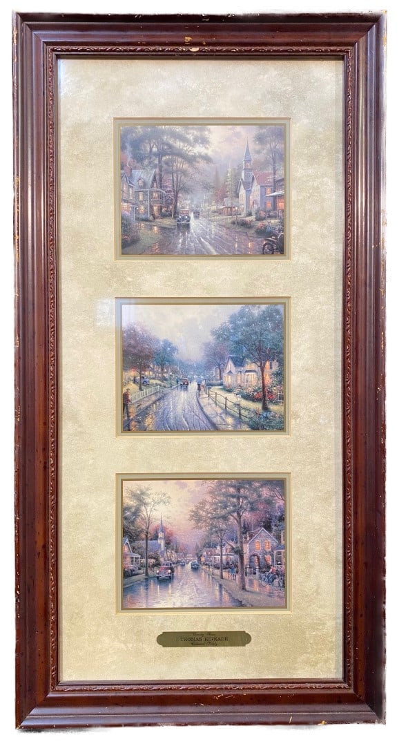 THOMAS KINKADE (1958-2012) LIMITED EDITION, SIGNED LANDSCAPE TRIPLE PRINTS WITH COA TITLED COMING (1 of 7)