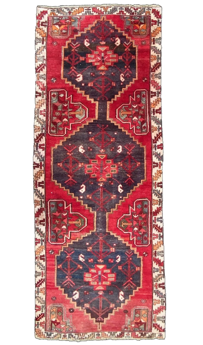 ANTIQUE PERSIAN HAMADAN HAND KNOTTED RUNNER, 3.8 x 9.4 (112cm x 284cm) (1 of 6)