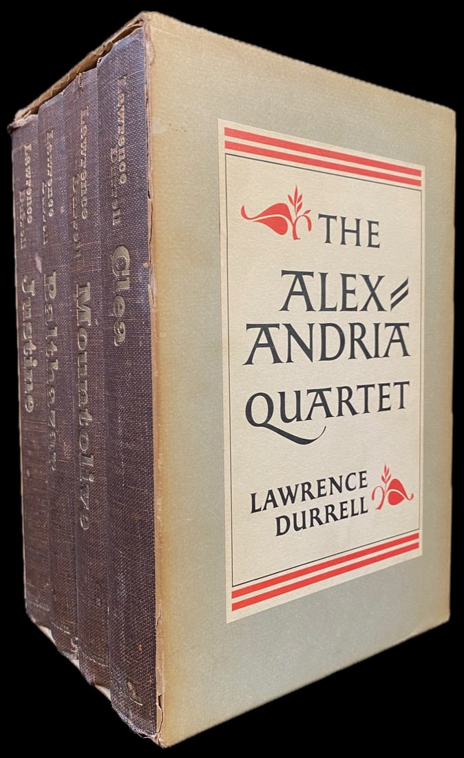 THE ALEXANDRIA QUARTET BY LAWRENCE DURELL, 4 VOLUME BOX SET, 1961: New York. 1961. E.P. Dutton & Co, Inc., Publisher. A four-volume boxed set written by Lawrence Durell. Both in books and sleeve are in Very Good condition. The following volumes are in this set; 1. Cl