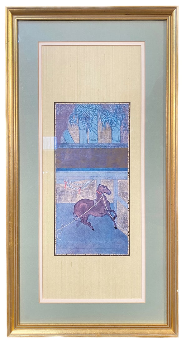 MID-CENTURY MODERN ERA JAPANESE HAND PAINTED SILK PAINTING, 14IN x 24IN (36cm x 61cm) (1 of 4)