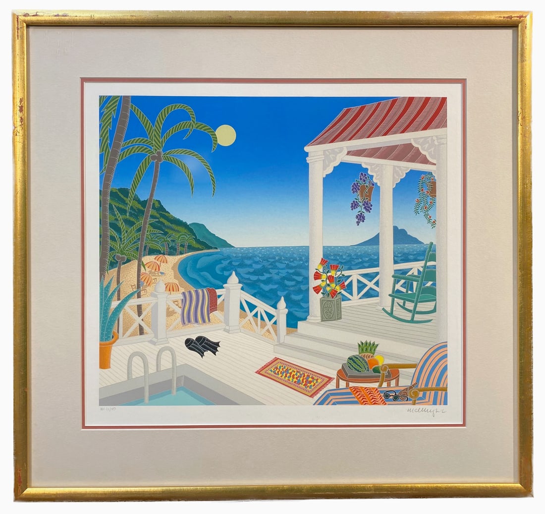 THOMAS MCKNIGHT (1941-NOW) HAND SIGNED, LIMITED EDITION SERIGRAPH TITLED SAINT BARTS, 25IN x 27IN (1 of 4)