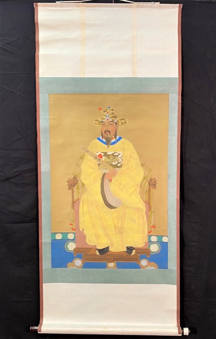 CHINESE SCROLL PAINTING, POSSIBLY AN EMPEROR – 26 IN x 59 IN (1 of 8)