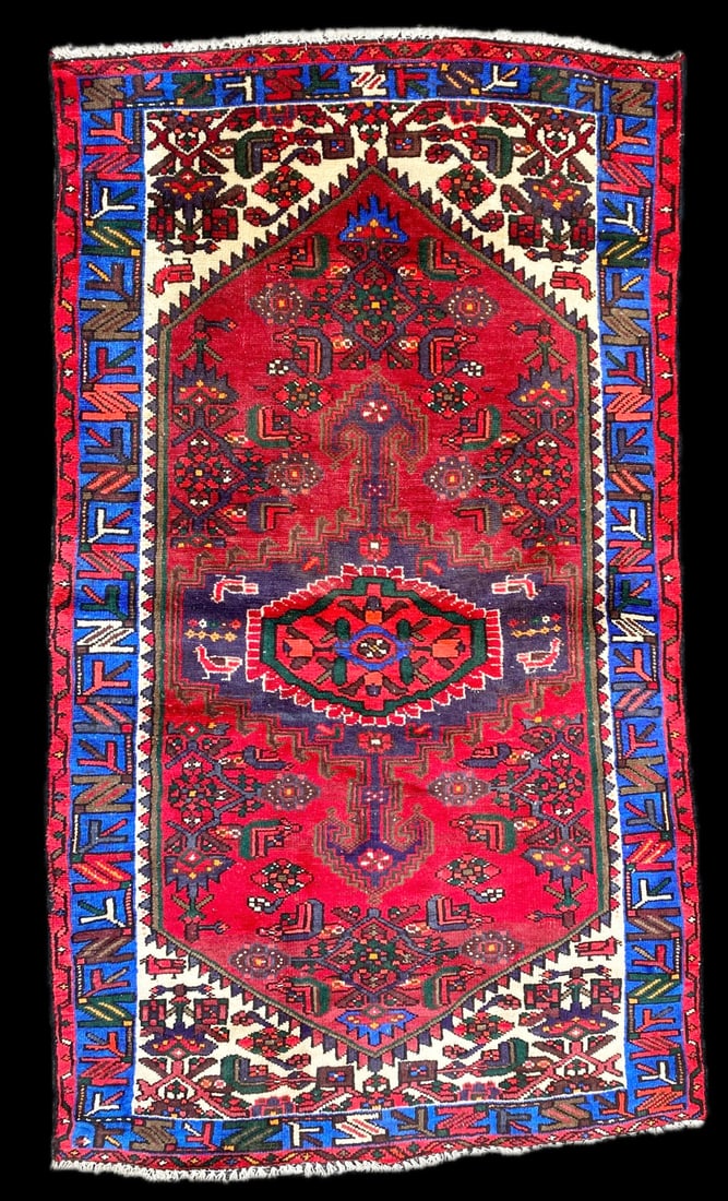 ANTIQUE PERSIAN HAMADAN PICTORIAL HAND KNOTTED RUG, 3.0 x 5.6 (91cm x 168cm) (1 of 5)