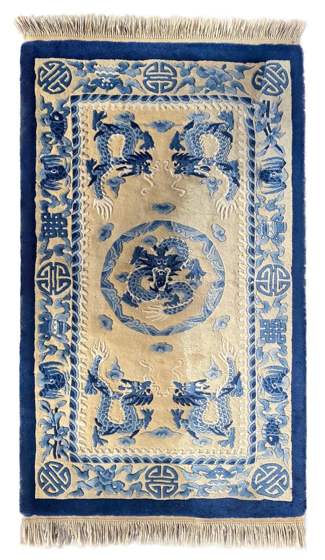 ART DECO DRAGON HAND KNOTTED 90 LINE RUG, 3.1 x 5.1 (94cm x 155cm) (1 of 5)