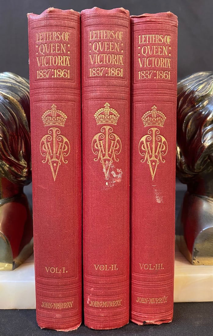 THE LETTERS OF QUEEN VICTORIA, 3 VOLUMES, 1908: London. 1908. John Murray, Publisher. Complete in 3 Volumes, all in Very Good+ condition. Bound in red cloth, with gold embossing on the spine for title. The cover is embossed with HB. The covers and