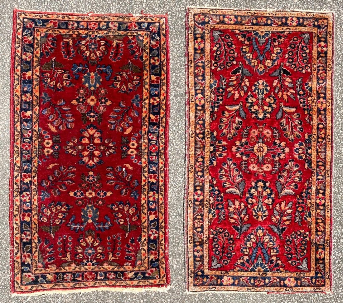 TWO ANTIQUE PERSIAN SAROUK HAND KNOTTED RUGS, 2.0 x 3.9 AND 2.2 x 3.8 (1 of 3)