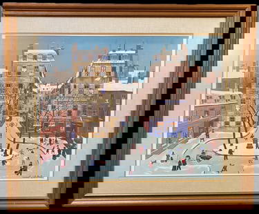 MICHEL DELACROIX (1933) LITHOGRAPH ON BOARD TITLED LA PLACE DE FURSTENBURG, 26.5IN x 32IN (67cm x: Michel Delacroix (1933) lithograph on board titled La Place de Furstenburg, after the original which was painted in 1975. With frame, it measures 26.5 inches x 32 inches. It is triple matted and frame