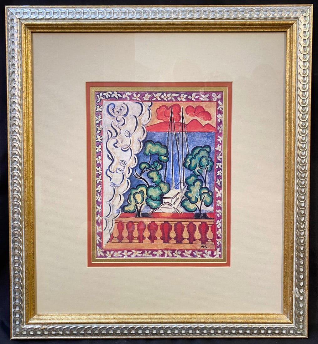 HENRI MATISSE (1869-1954) LITHOGRAPH TITLED WINDOW IN TAHITI, 19IN x 21IN (48cm x 53cm): Henri Matisse (1869-1954) lithograph titled Window in Tahiti. It is after the original which was painted in 1935 and hangs in Musee Matisse in Nice, France. It measures 19 inches x 21 inches. It is tr