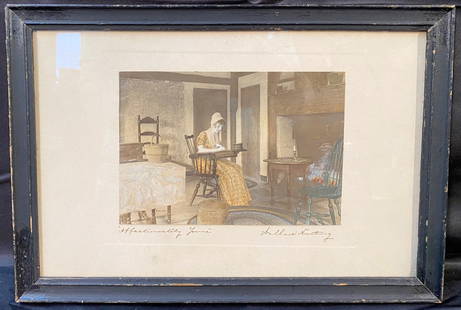 WALLACE NUTTING (1861-1941) HAND SIGNED LIMITED EDITION PLATINOTYPE TITLED AFFENTIONATELY YOURS –: Wallace Nutting (1861-1941) limited edition, hand signed platinotype titled Affectionately Yours. The title and signature are in pen on the bottom on the piece. It is matted and framed under glass. It