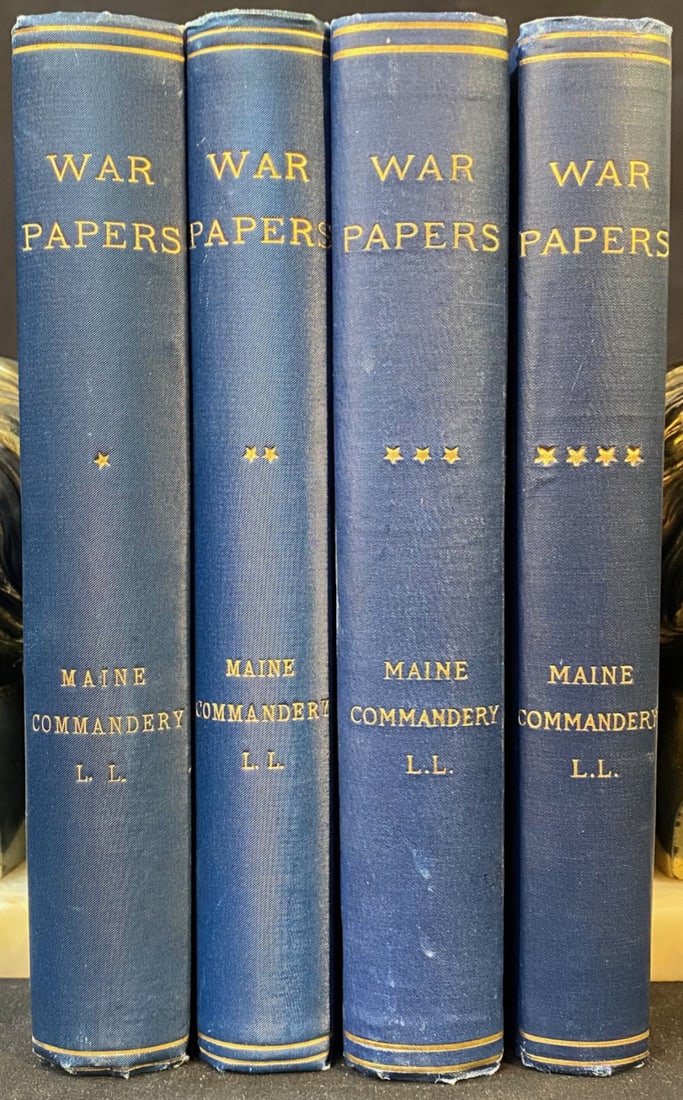 WAR PAPERS, 4 VOLUMES, 1898-1915: Portland. 1898-1915. Printed for the Commandery by The Thurston Print. Complete in 4 volumes. All volumes in Very Good+ condition, and bound in blue cloth with gilt decoration and lettering. Top edges