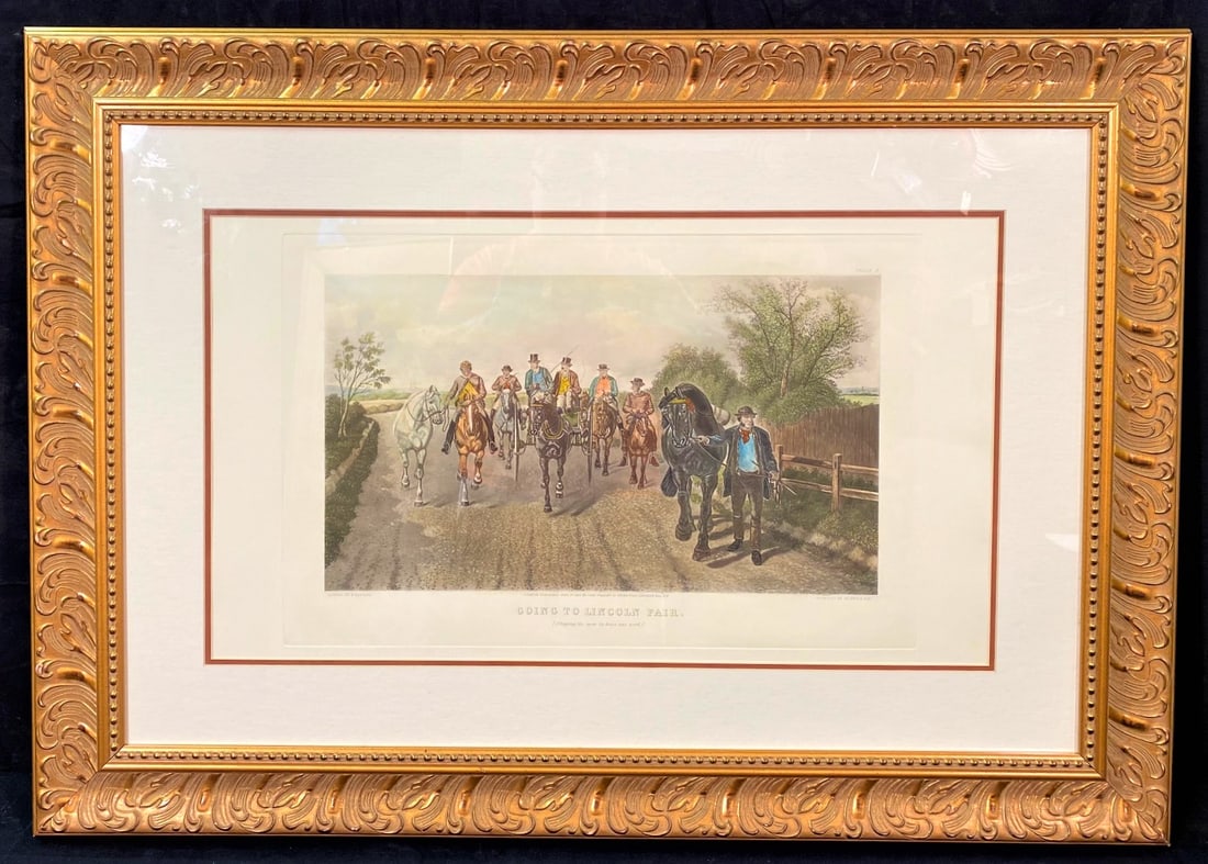 CHARLES HUNT SR (1803-1877) HORSE SCENE ENGRAVING TITLED GOING TO LINCOLN FAIR, IT MEASURES 29 IN x (1 of 6)