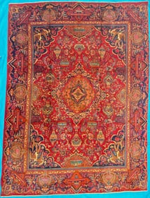 ANTIQUE PERSIAN KASHMAR ARCHEOLOGY PICTORIAL HAND KNOTTED RUG, 9.7 x 12.9 (292cm X 389cm)