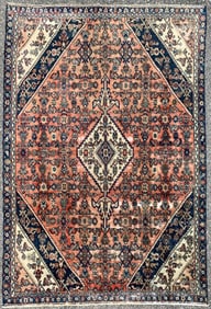 ANTIQUE PERSIAN SHIRAZ HAND KNOTTED RUG, 6.4 x 9.4 (193cm x 284cm)