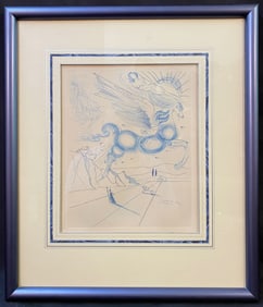 SALVADOR DALI (1904-1989) ORIGINAL SURREALIST ETCHING TITLED PEGASUS IN FLIGHT WITH ANGEL, 16.5IN x