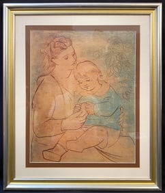 AFTER PABLO PICASSO (1881-1973) ORIGINAL LITHOGRAPH ON BOARD TITLED MERE ET ENFANT, 20IN x 24IN