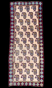 ANTIQUE PERSIAN BOTEH HAND KNOTTED RUNNER, 3.5 x 9.3 (104cm x 282cm)