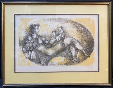 CHAIM GROSS (1904-1991) LIMITED EDITION, HAND SIGNED LITHOGRAPH TITLED HAPPY MOTHER, 22IN x 28IN