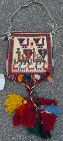 TRIBAL TURKEMAN HAND KNOTTED PICTORIAL SADDLE BAG, 13IN x 14IN (33cm x 35cm)